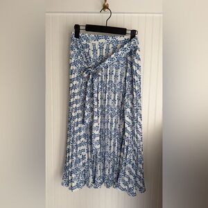 Skies Are Blue Floral Maxi Skirt in Blue and White